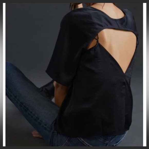 Anthropologie Daily Practice Black Open Back Blouse Size Small - Picture 2 of 13